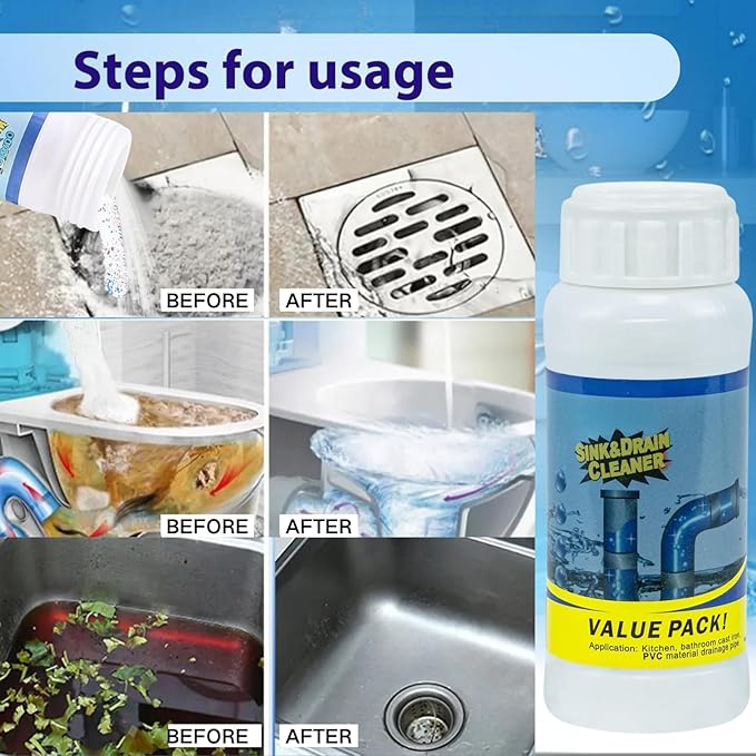 2Pcs SINK&DRAIN CLEANER Wild Tornado Pipe Dredge,Powerful Sink and Drain Cleaner Powder,For Quick Foaming Cleaning Agent For Kitchen, Bathroom & Toilet Pipes