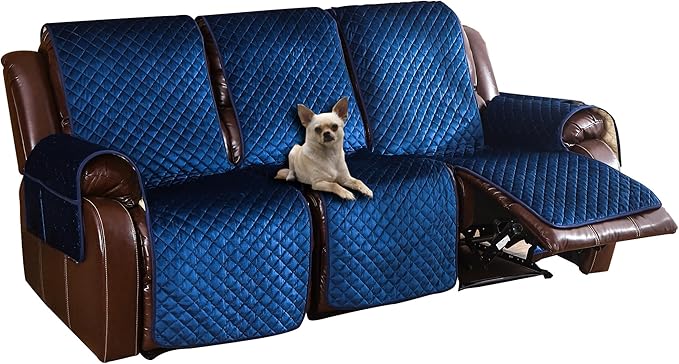LUFEIJIASHI Non Slip Recliner Couch Covers for 3 Cushion Couch Sofa Reclining, Waterproof Recliner Sofa Covers 3 Seat, Velvet Reclining Couch Covers for Furniture Protector for Dogs Pets Navy Blue