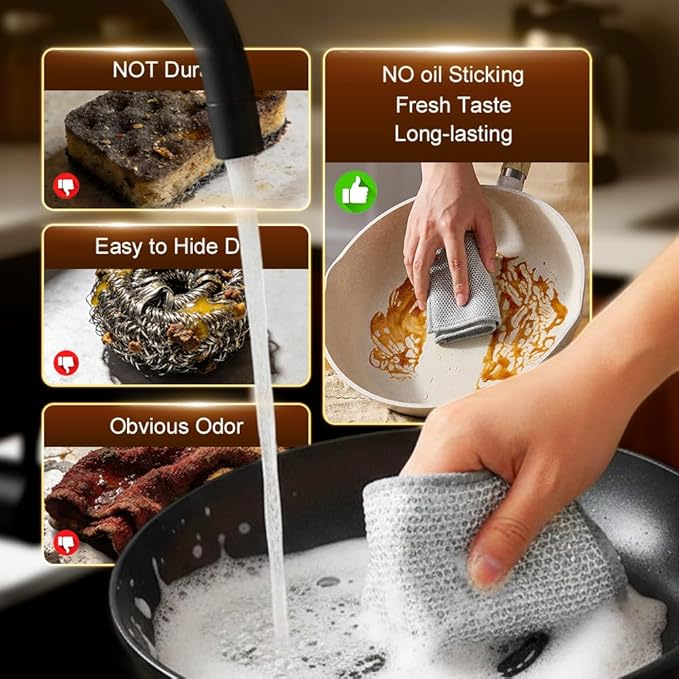 Multipurpose Wire Dishwashing Rags for Wet and Dry, 2026 New Multifunctional Non Scratch Metal Wire Dishcloth, Reusable Premium Metal Scrubbing Pads Sponge Clean for Home Kitchen Cooktop (20PCS)