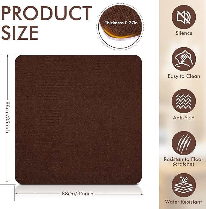 Recliner Pads for Hardwood Floors, Non Slip Recliner Grippers, Furniture Pads Floor Mats for Carpet, Anti Slide Office Chair Mat for Floor Protector, 35"x35" (2 Pack Coffee