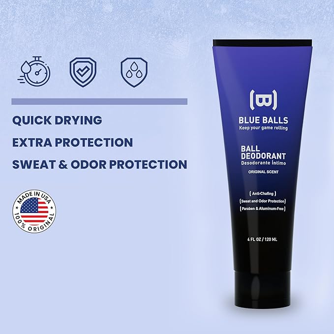 BLUEBALLS - Ball Deodorant for Men - Lotion Anti Chafing for Men - Original Scent - Friction Defense - Sweat Odor & Irritation Care - Men's Grooming & Essentials - Hygiene Products