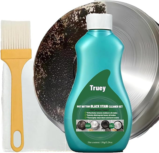 Truey Pot Bottom Black Stain Cleaner Set,Pot and Pan Bottom Cleaning Paste,Powerful Kitchenware Cleaner, Cooktop Pot Cleaner Effortless for Burned Cookware,Multi-purpose Oil Stain Remover (150g) (1)