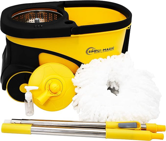 Deluxe Stainless Steel Rolling Spin Mop System with Replacement Microfiber Mop Heads – Walkable with Wheels - Suits All Floor Types - Multipurpose Home Use