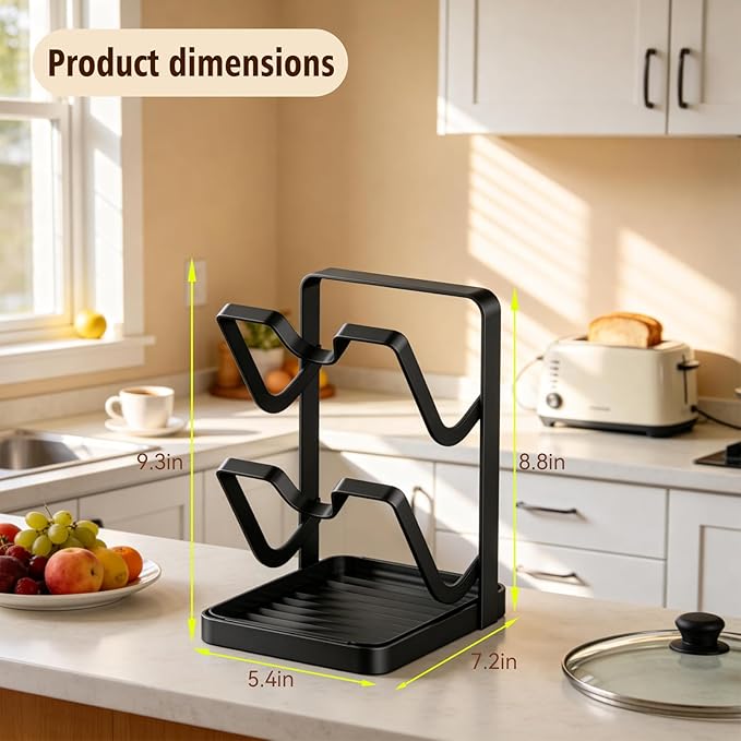 Pot Lid Holder for Countertop with Spoon Rest, Lid and Spoon Rest for Stove Top, 2-in-1 Pot Lid Organizer with Drip Tray, Heat Resistant Utensil Holder for Cooking