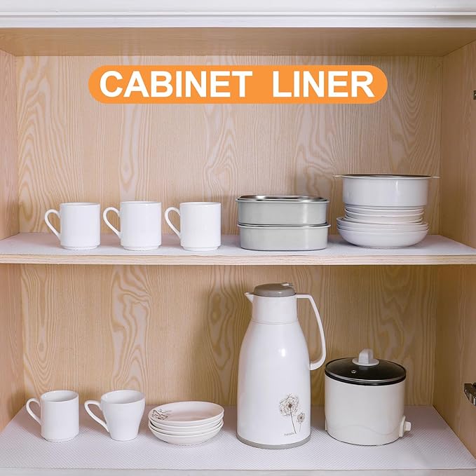 FLPMIX Shelf Liners for Kitchen Cabinets: 19" Wide Waterproof Under Sink Mats - Non-Adhesive Easy to Cut Large Drawer Liner for Pantry Cupboard 19" x 300" White