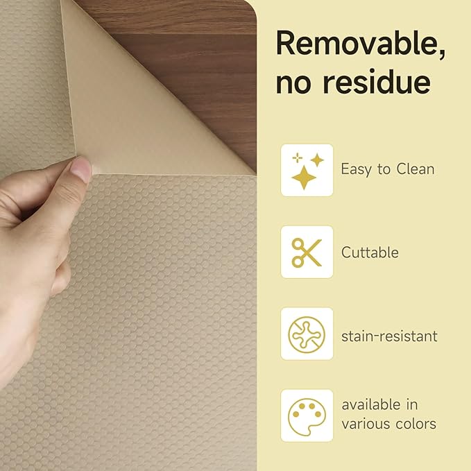 WochiTV Adhesive Shelf Liner 11.8 X 240 Inches Peel and Stick Kitchen Liner for Cabinets, Drawers Removable Protector Mat Waterproof Contact Covering for Dresser Pantry Countertops Shelves, Khaki