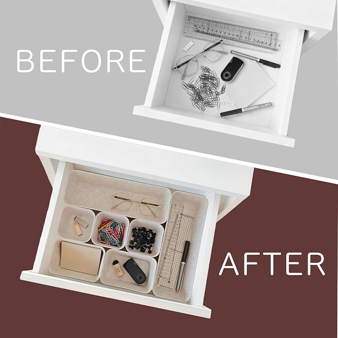 8-Piece Felt Drawer Organizer Set in 4-Sizes, Made from Eco-Friendly Material for Vanity, Makeup, Desk, Office, Kitchen, and Nightstand, Oatmeal