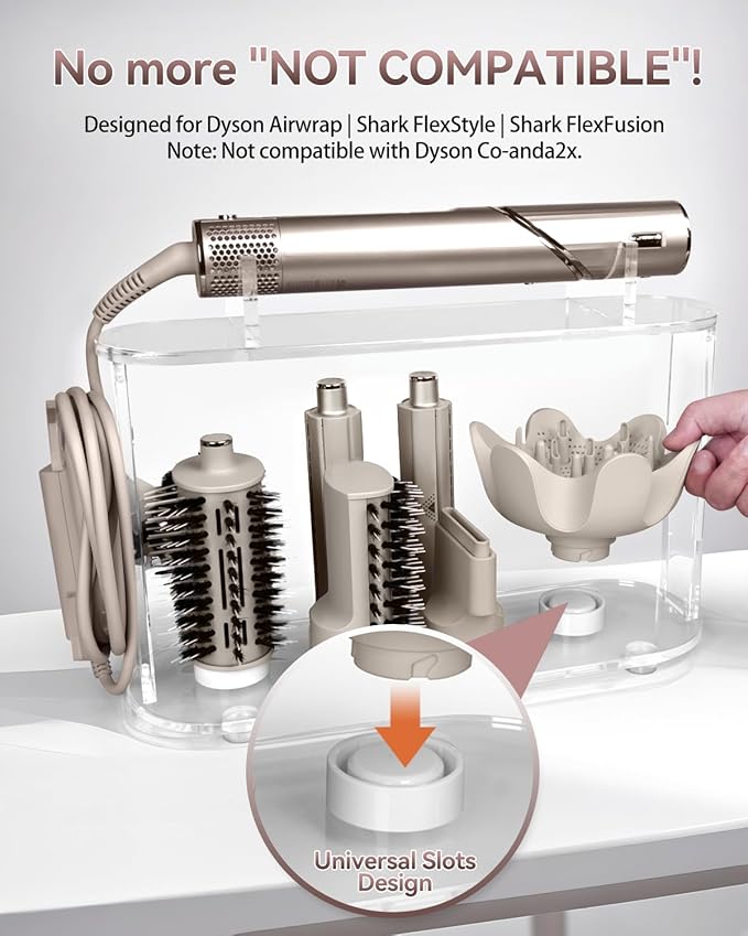 Affogato Storage Holder Compatible with Dyson Airwrap Shark FlexStyle Flexfusion, Acrylic Airwrap Organizer Stand, Countertop Display Rack for Long Barrels & Diffuser Nozzles Attachments