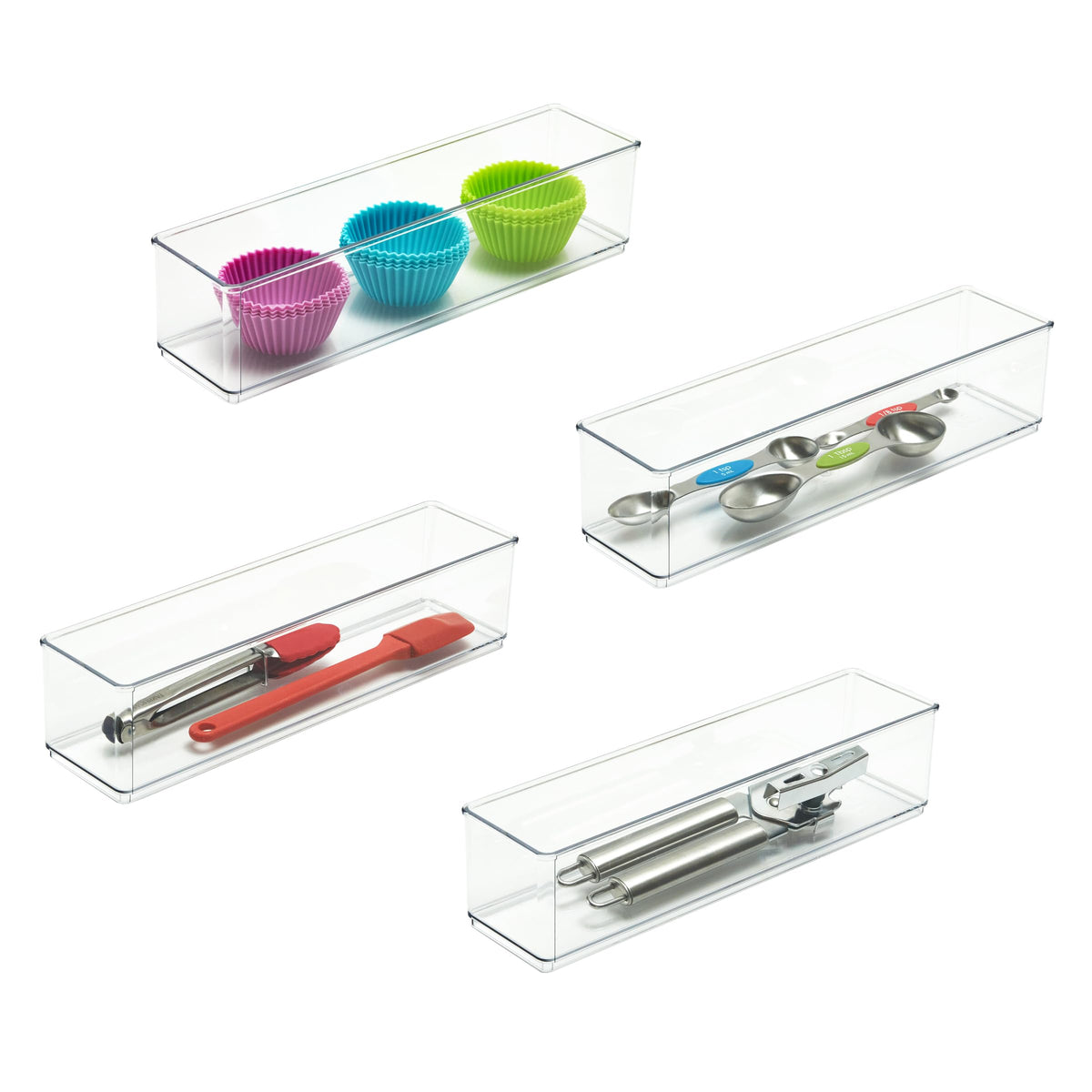 Clearly Large Narrow Drawer Organizer, 12.49"x3.12"x2.95", 4 Pack - Image 1