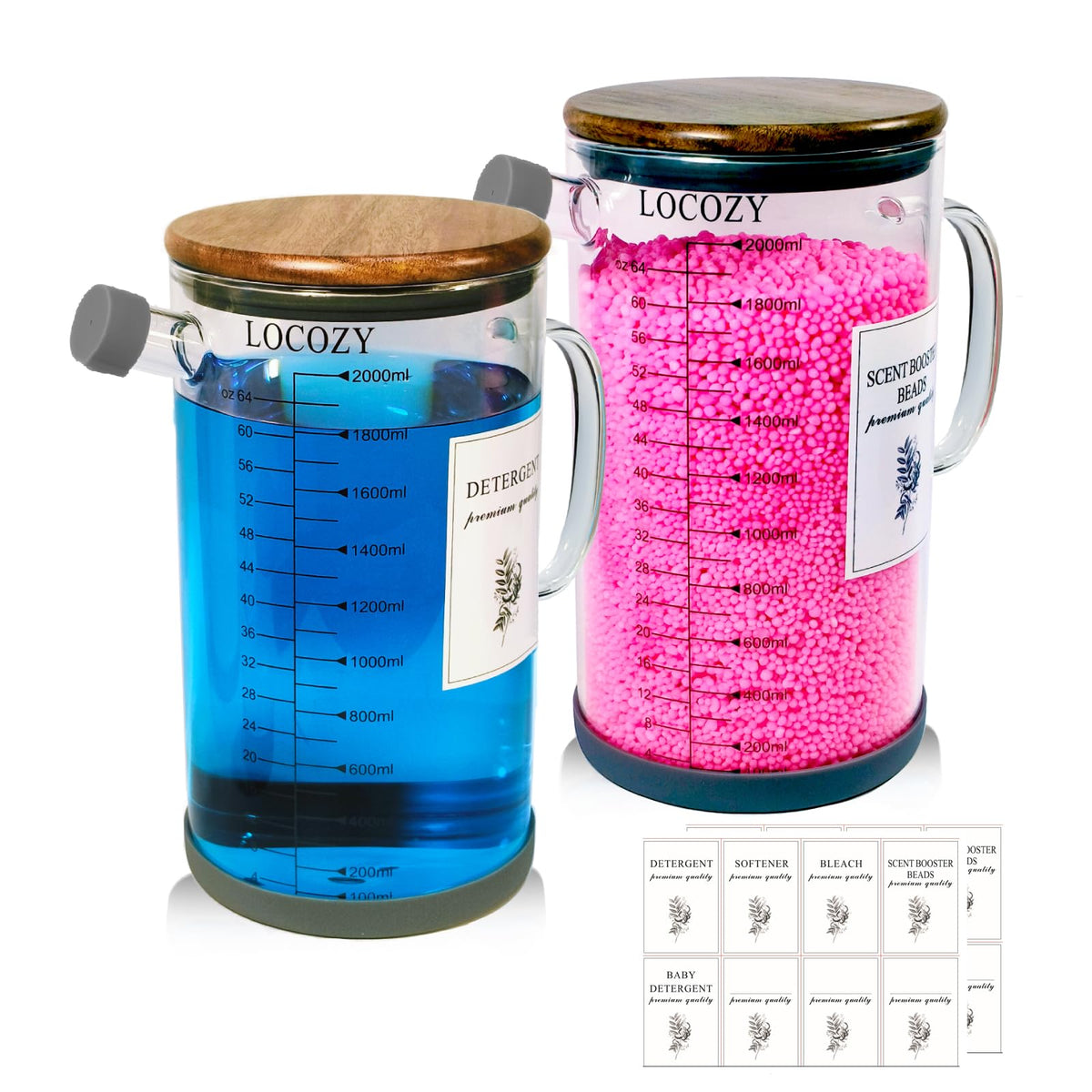 2-Pack 64oz Glass Laundry Detergent Dispenser with Acacia - Image 1