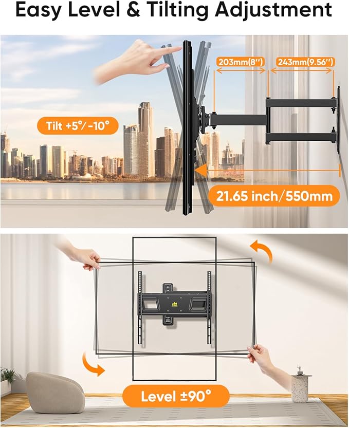 Landscape to Portrait Rotating TV Wall Mount for Vertical Mounting of Displays,Menu Wall Board Mount for 26-65" TVs Holds 88 lbs, Full Motion Corner TV Mount Height Adjusted,VESA 400x400,FORGINGMOUNT