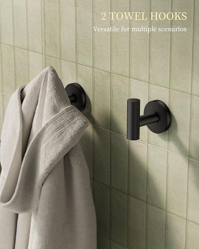 Bathroom Hardware Accessories Set 5 Pieces Matte Black 24" SUS 304 Stainless Steel Bath Double Towel Holder Bar Set Towel Rack Combination Wall Mounted for Kitchen, Laundry, Bedroom