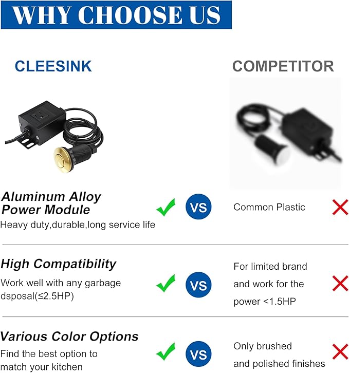 CLEESINK Garbage Disposal Air Switch Kit, Sink Top Waste Disposer SHORT ABS White On/Off Push Button with Aluminum Alloy Power Module, Food Waste Disposals Replacement Parts