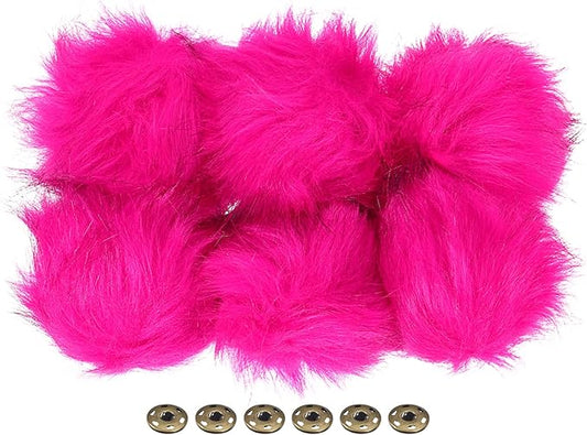 PATIKIL Faux Fur Pom Poms for Hats, 6 Pcs Fluffy Soft Fur Balls With Snap Button for Keychain Knitting Hats DIY Scarves Gloves Bag Christmas, Rose Red