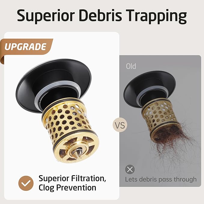 KES Bathroom Sink Drain with Overflow, All Metal Pop Up Drain for Bathroom Sink Stopper with Strainer Basket Hair Catcher Anti Clog Rustproof Matte Black, S2018A-BK