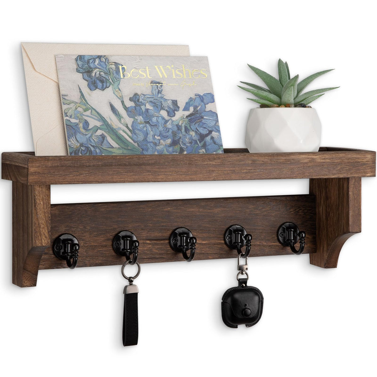 Key and Mail Holder Wall Mount, Mail Organizer with 5 Key Hooks - Image 1