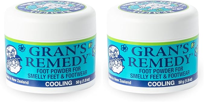 Gran's Remedy Natural Shoe Deodorizer and Foot Odor Eliminator Powder for Men, Women, and Kids, Absorb Sweat and Moisture, Neutralize Smelly Odors, Cooling (Pack of 2)