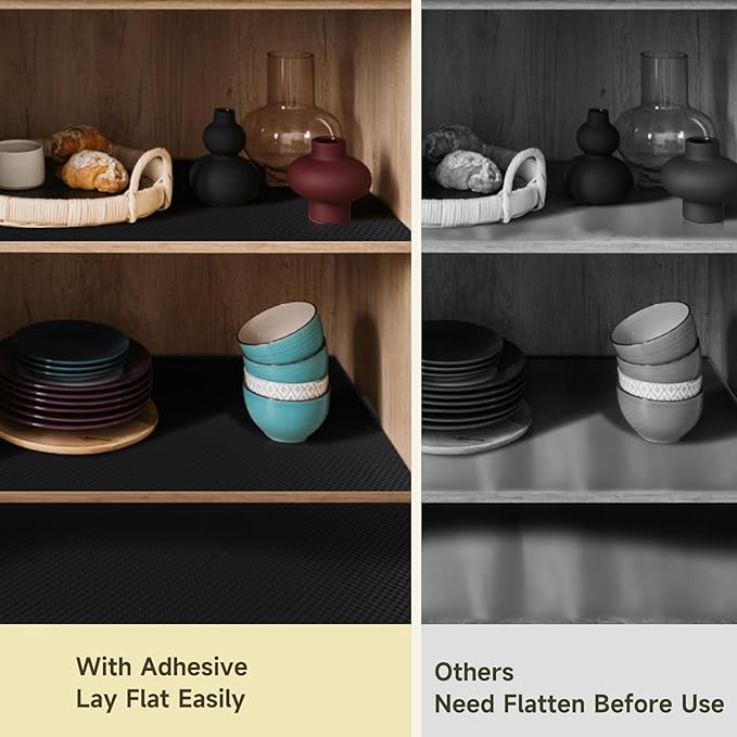 WochiTV Adhesive Shelf Liner 23.6 X 120 Inches Peel and Stick Kitchen Liner for Cabinets, Drawers Removable Protector Mat Waterproof Contact Covering for Dresser Pantry Countertops Shelves, Black