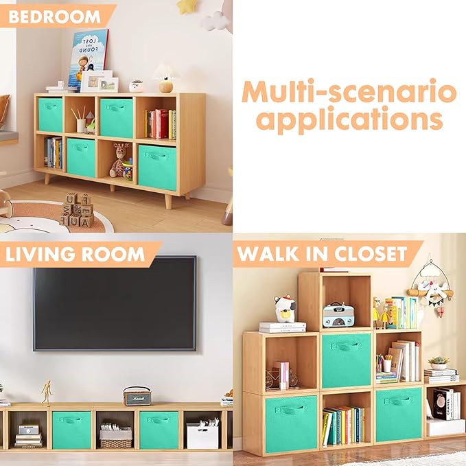 ShellKingdom Storage Bins, Foldable Fabric Storage Cubes And Cloth Organizer Drawer For Closet And Toys, 13 X 13 X 13 INCH, 2 Pack (Mint Green)
