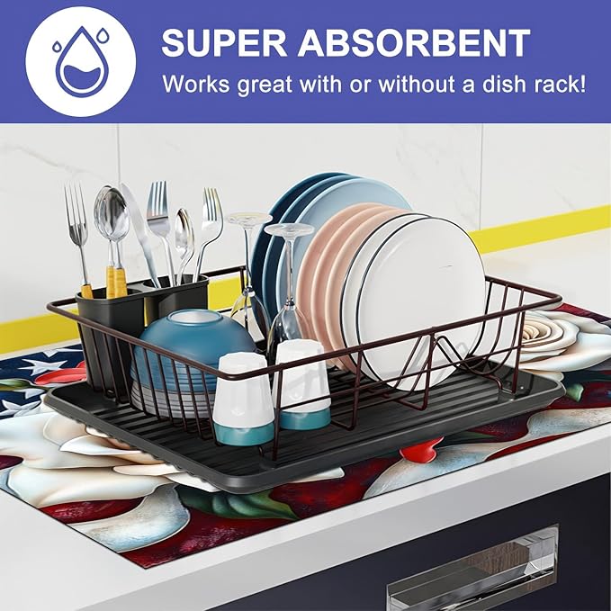Stove Top Cover for Electric 28x20 Inch American Flag Rose Lily Kitchen Mat Heat Resistant Stovetop Cover Pad Countertop Protector for Electric Glass Cooktop Patriotic Kitchen Decor