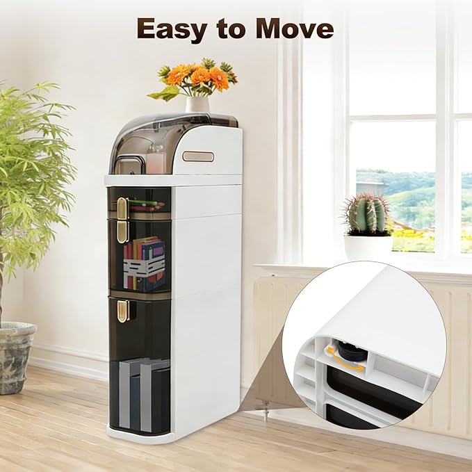 3 Drawers Bathroom Floor Organizer Cabinet,Free Standing Cabinet w/4 Removable Wheels,Narrow Slim Storage Rack for Small Spaces,Bathroom,Kitchen,Laundry