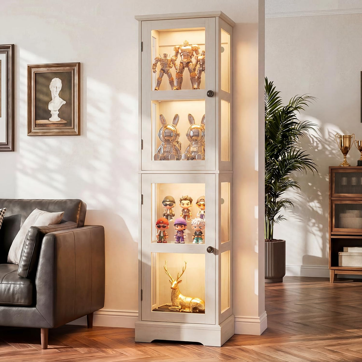 LED Curio Cabinet with Glass Doors, Smart Narrow Collectible - Image 1