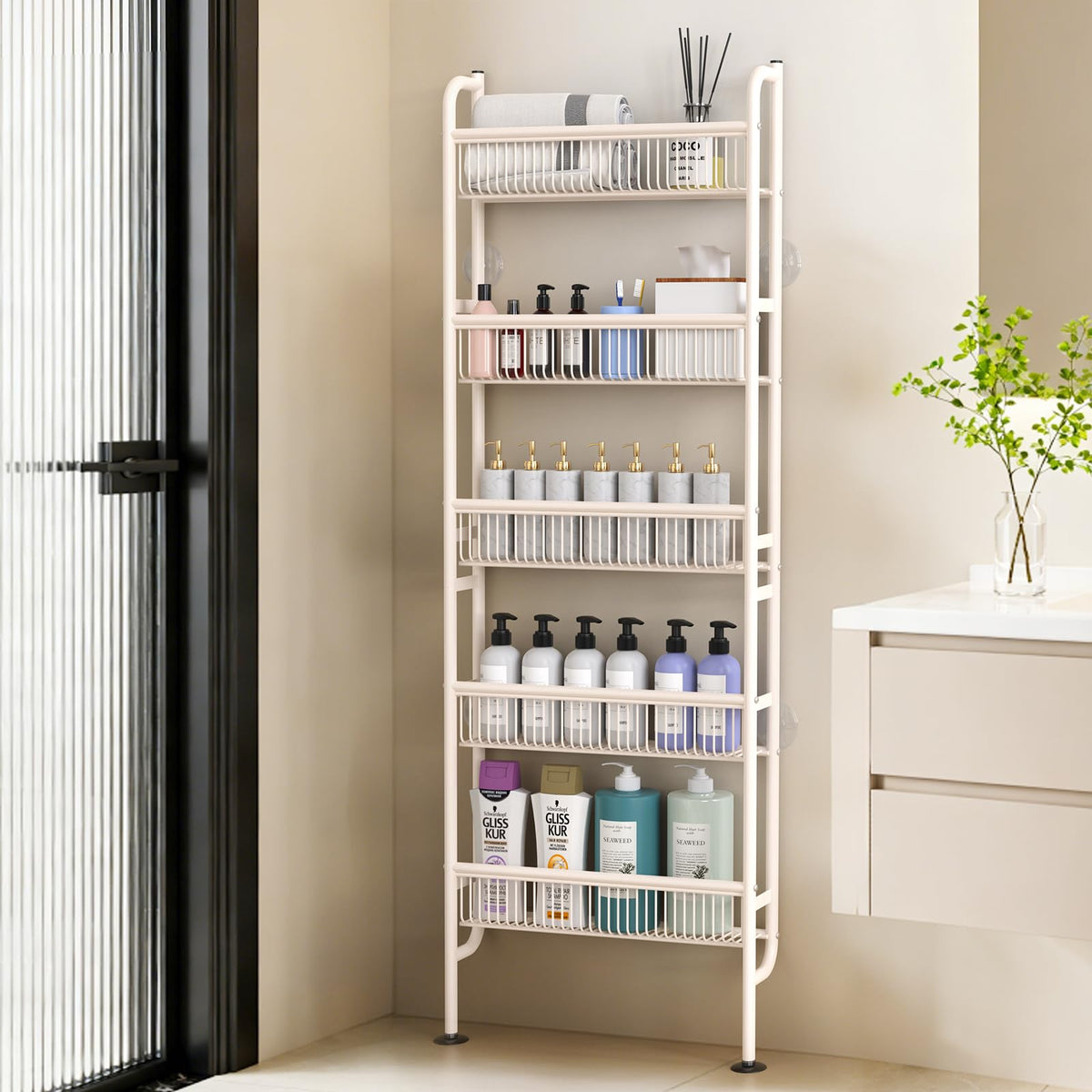 NECHEGE Slim Shelf Behind Door Storage Rack, 5-Tier Multi-Purpose - Image 1