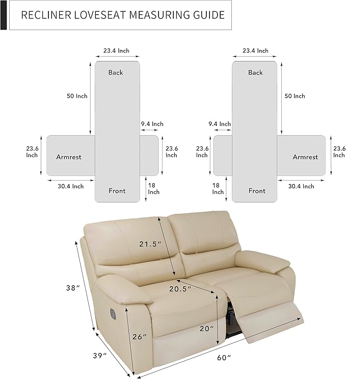 Easy-Going Loveseat Recliner Cover, Reversible Couch Cover for Double Recliner, Split Sofa Cover for Each Seat, Furniture Protector with Elastic Straps for Kids, Dogs, Pets(2 Seater, Gray/Light Gray)