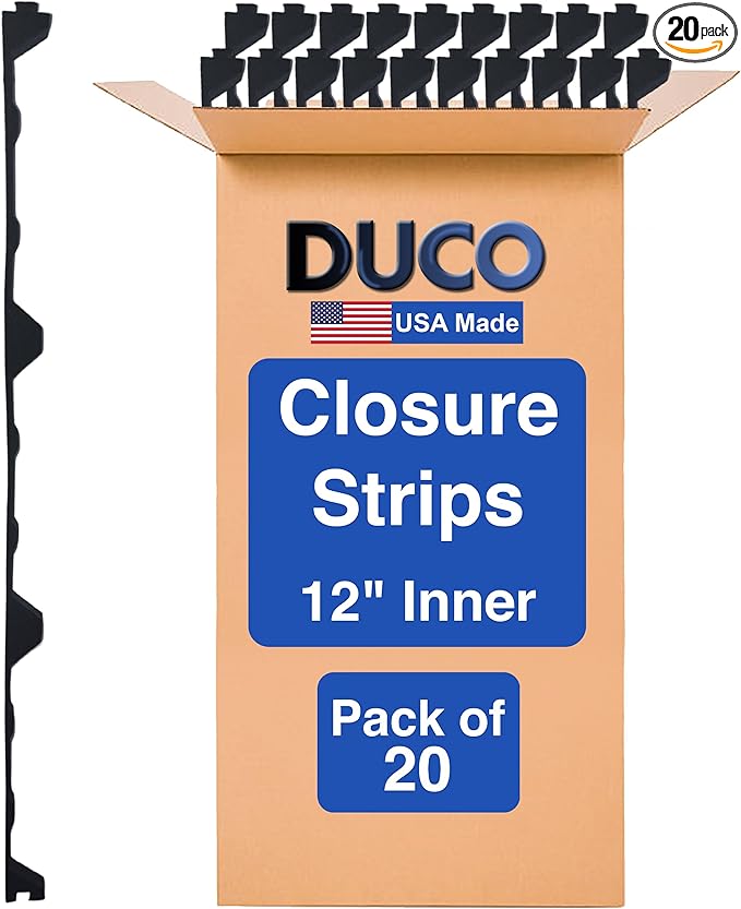 Duco USA-Made R Panel Foam Closure Strips - 20 Pack of 3ft Black Corrugated Roof Foam Strips for Metal Roof Insulations - Weatherproof Insulation Seal Blocks Moisture, Gaps, Noise & Dust