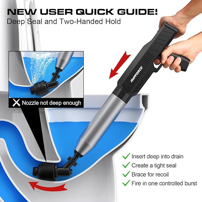 ‌Electric Toilet Plunger for Bathroom, High-Pressure Air Plunger, Heavy-Duty Clog Remover for Toilets, Toilet Drain Unclogger (Black)