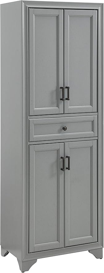 Crosley Furniture Tara Pantry Storage Cabinet with Shelves, Kitchen, Dining, or Laundry Room, Distressed Gray