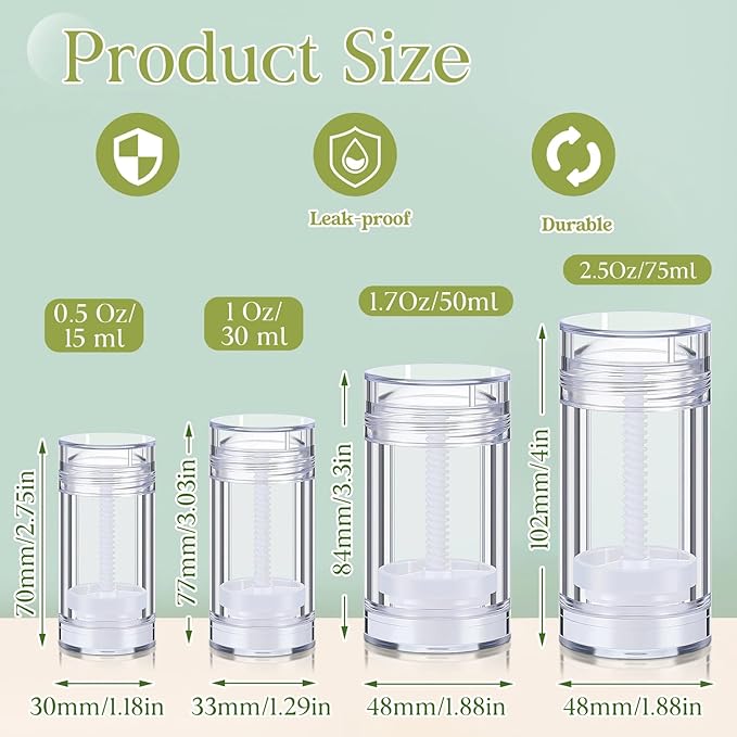 30 Pcs Empty Deodorant Containers Twist up Filling Stick Plastic Deodorant Container Refillable Bottles Bottomfill Round Lip Balm Tubes for Homemade DIY Lipstick Crayon(30 ml,Clear)