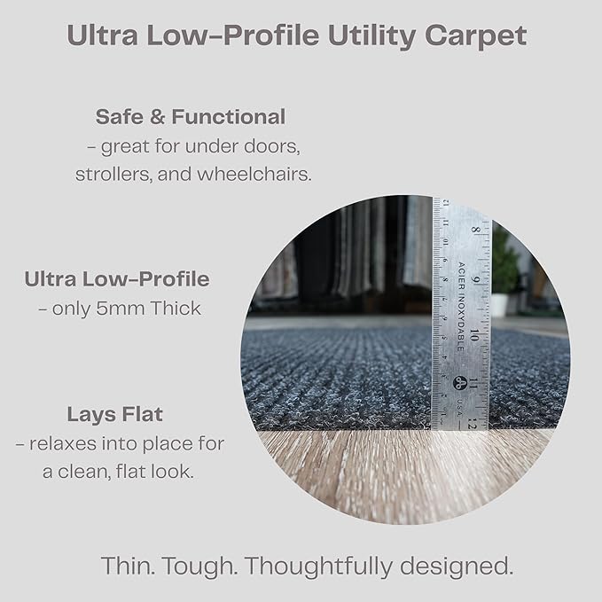 iCustomRug Ribbed Hallway Runner – 3'x12' Black, Indoor/Outdoor, Non-Slip TPR Rubber Backing, Low-Profile All-Weather Carpet, Non-Shedding & Easy Care, Utility Rug Ideal for High Traffic Areas