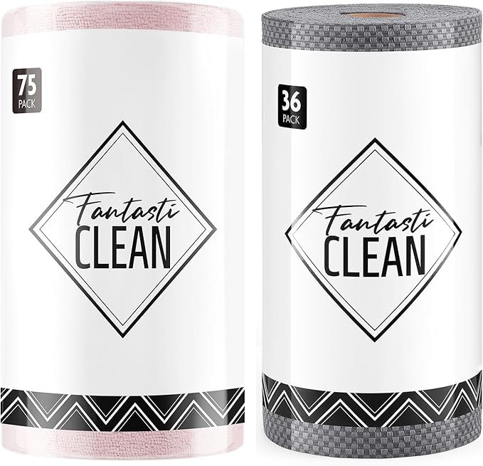 Fantasticlean Tear-Away Microfiber Cleaning Cloth Roll, Reusable Washable Kitchen Towel and Place Mats, Thick Dish Cloths