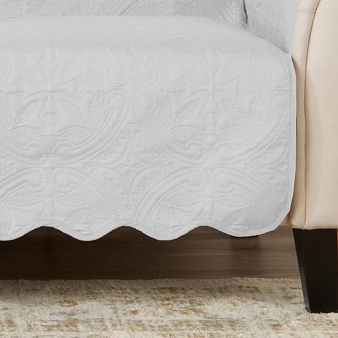 Great Bay Home Reversible Chair Cover - Washable Slipcover Furniture Protector with Elastic Straps - Furniture Cover for Dogs, Kids, and Pets - Quilted & Stitched Detail (Chair, White/Sand)