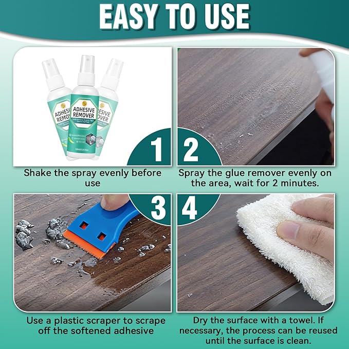 Adhesive Remover, 4.06 fl oz Super Glue Remover Spray with Scraper and Towel, Powerful Stickers Remover for Cars, Windows, Floors, Quickly Removes Any Stickers, Glue, Labels and Tape Residue