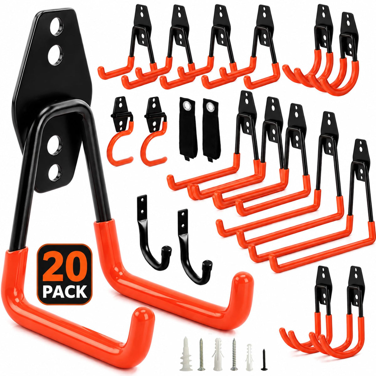 20 Pack Heavy Duty Garage Hooks, Steel Wall Mount Storage - Image 1