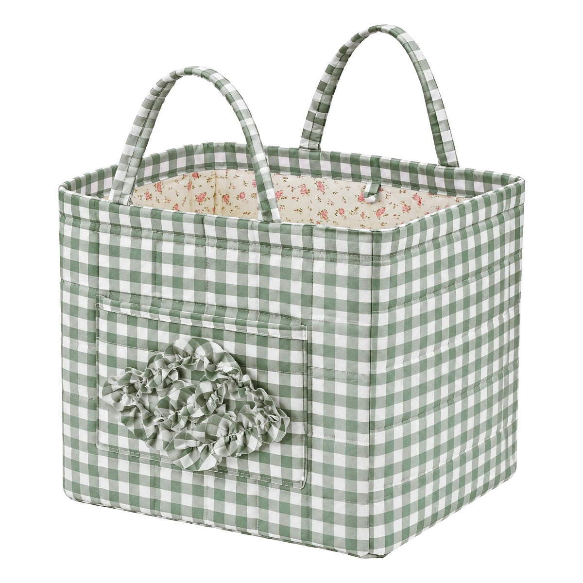 Novabright Sage Green Gingham Quilted Car Basket | Home Organization - Image 1