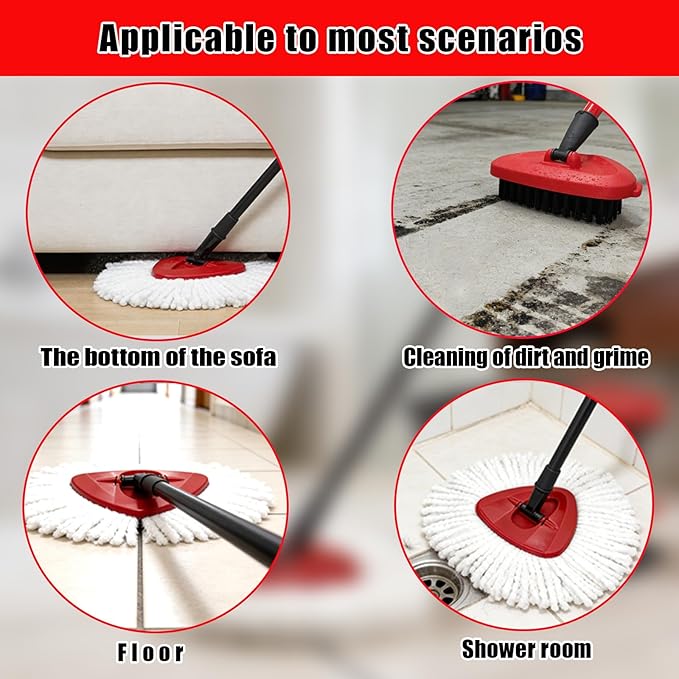 4Pcs Spin Mop Replacement Heads,Mop Replace Head Compatible with Ocedar Easywring 1-Tank System,Machine Washable & Easy to Replace.Including 2 Spin mop Replacement Heads, 1 Brush Head and 1 Base