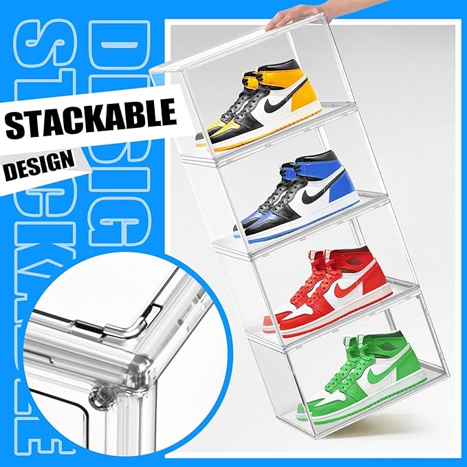 10 Pack Acrylic Shoe Box Size 14, X-Large Clear Purse Bag Organizer for Closet 14.1'' x 8.9'' x 10.6'' Transparent Handbag Storage Box, Acrylic Display Case for Shoes, Purses, Wallets & Bags