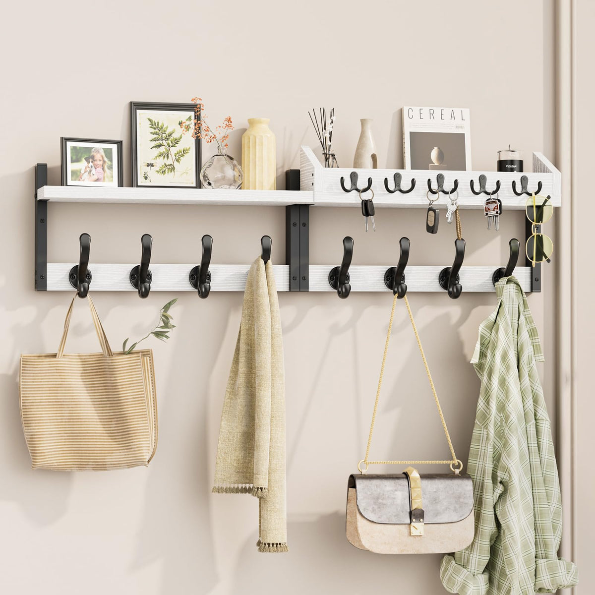 Evermagin 35" Coat Rack Wall Mount with Shelf for Entryway, White - Image 1