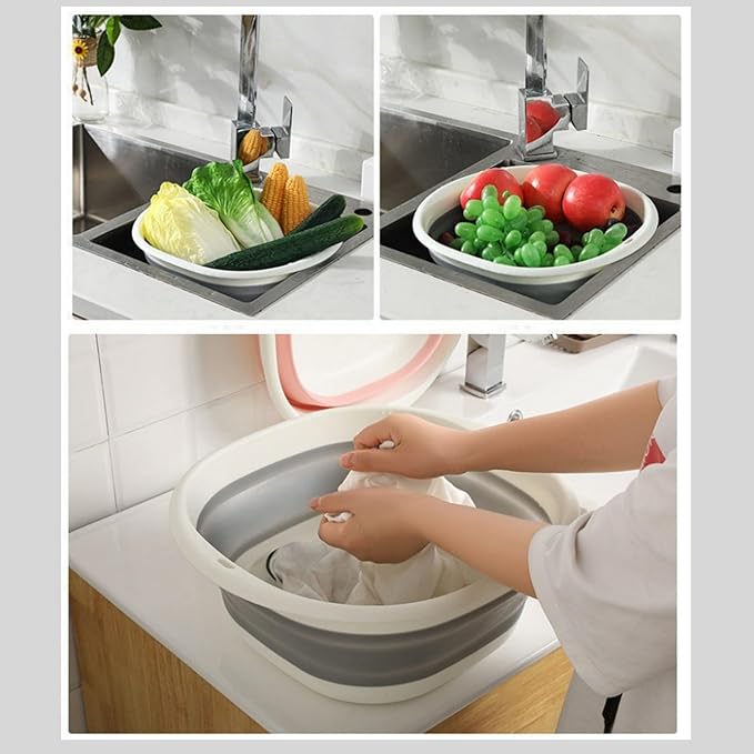 3-piece folding washbasin set, foldable dishwasher basin, space-saving folding sink, suitable for apartments, camping, dishwashing, fruit and beverage container, hiking, and household use (Blue)