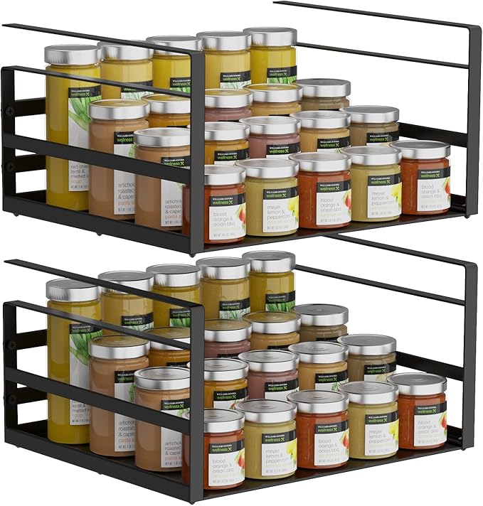 PEKGRIL 2 Pack Under Shelf Basket, Black Undershelf Storage Basket, Heavy Duty Slide-in Hanging Storage Basket, Metal Under Cabinet Organizer for Kitchen, Pantry, Desk, Bookshelf, Cabinet