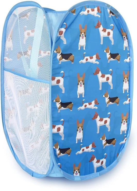 Cute Foldable Laundry Toys Tidy Clothes Socks Basket Storage Bag (Blue Little Dog)