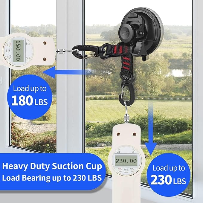 Hlogree 6PCS Heavy Duty Suction Cups Anchor with Hooks,Vacuum Suction Cup Camping Tie Downs with 6PCS Aluminum Buckle,Outdoor Strong Suction Cup Wall Anchor for Camping Tarp Accessory,Car Side Awning