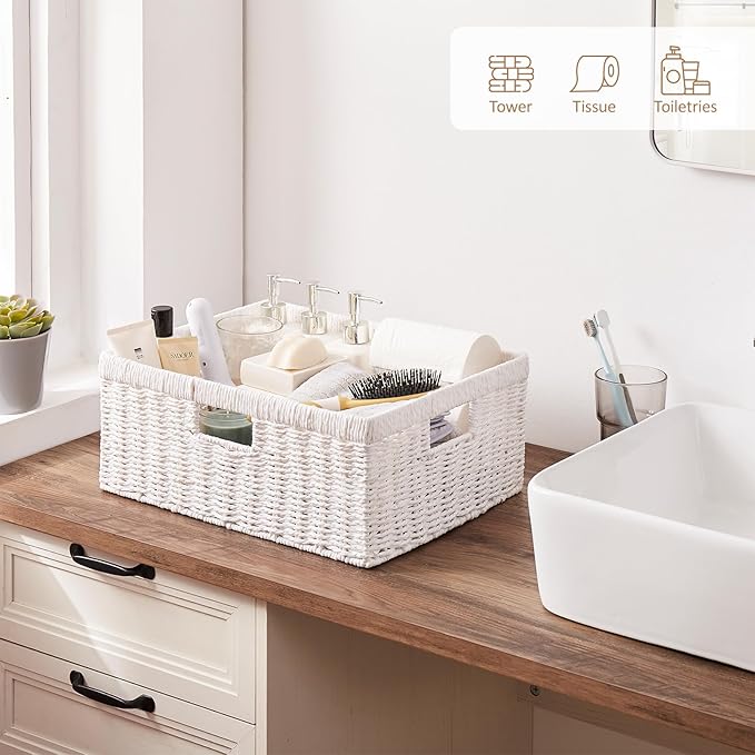Wicker Storage Basket — Rectangular, White