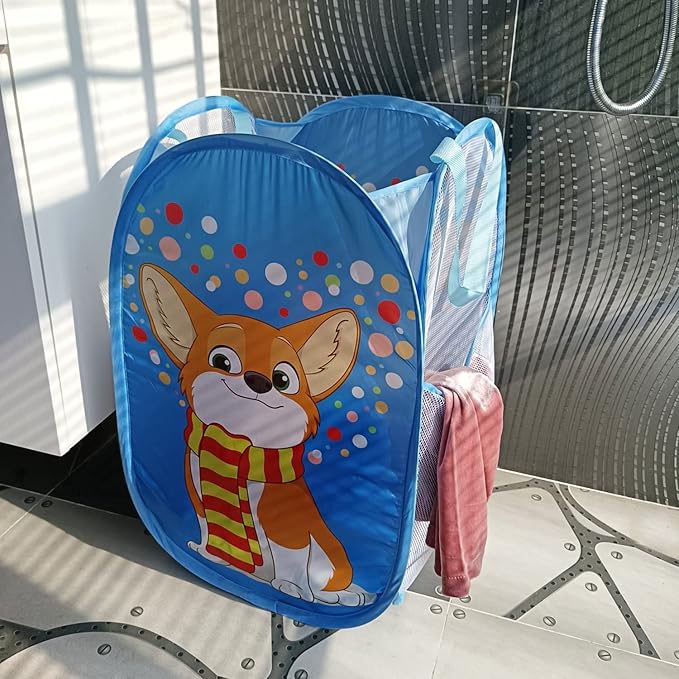 Cute Foldable Laundry Toys Tidy Clothes Socks Basket Storage Bag (Blue Dinosaur)