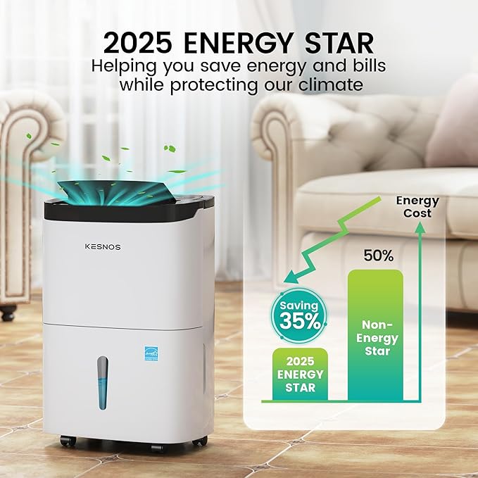 Kesnos 150 Pints 2025 Energy Star Dehumidifier for Home, Basement with Drain Hose & Large Tank, Ideal for Spaces up to 7,500 Sq. Ft. - Portable Commercial Dehumidifier with Auto Defrost & Self-Drying