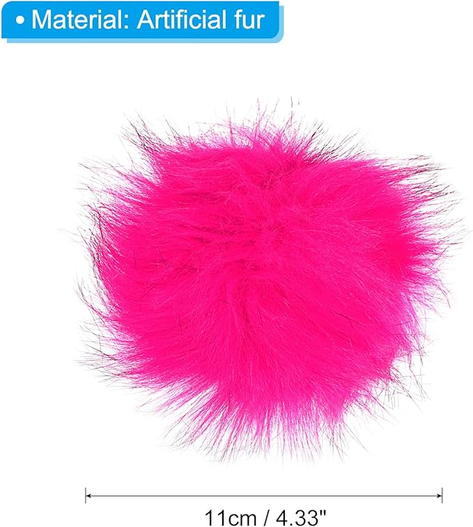 PATIKIL Faux Fur Pom Poms for Hats, 6 Pcs Fluffy Soft Fur Balls With Snap Button for Keychain Knitting Hats DIY Scarves Gloves Bag Christmas, Rose Red