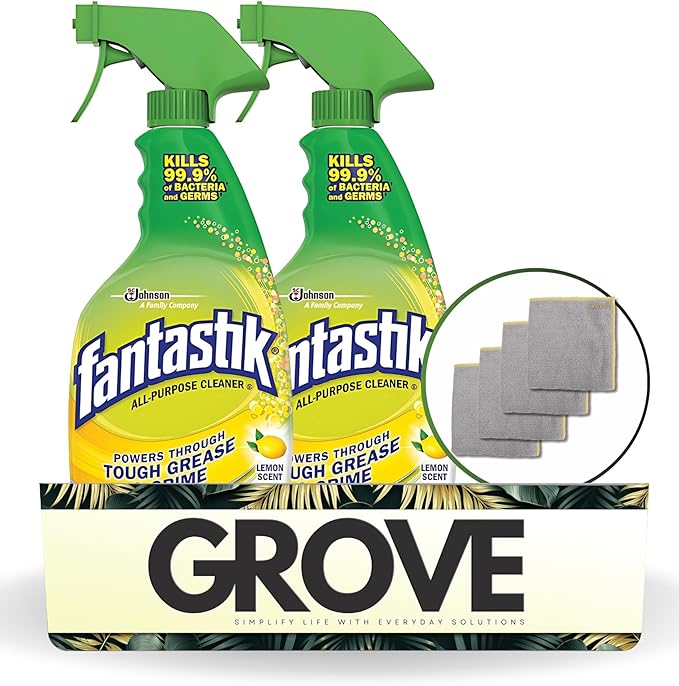 Fantastik Lemon Scent Multi-Purpose Cleaner Spray 32 oz Bundle with Microfiber Cloth - Multi-Surface Cleaner - Removes Grease & Grime - Leaves a Fresh, Clean Finish - (6 Items)